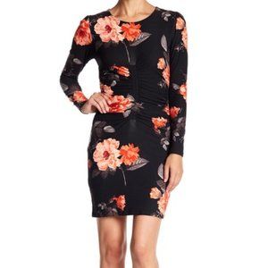 Planet Gold Floral Scoop Neck Ruched Bodycon Dress